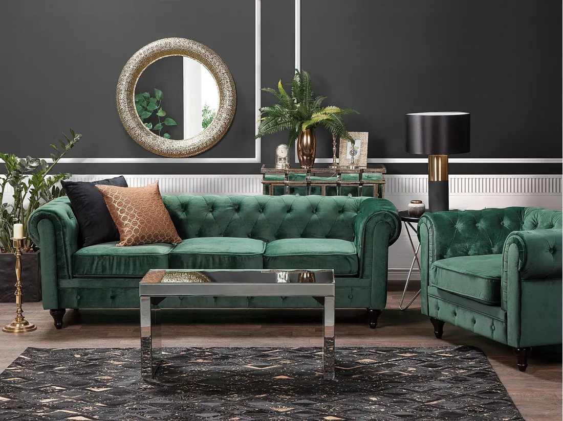 Canapé 3 places en velours vert CHESTERFIELD