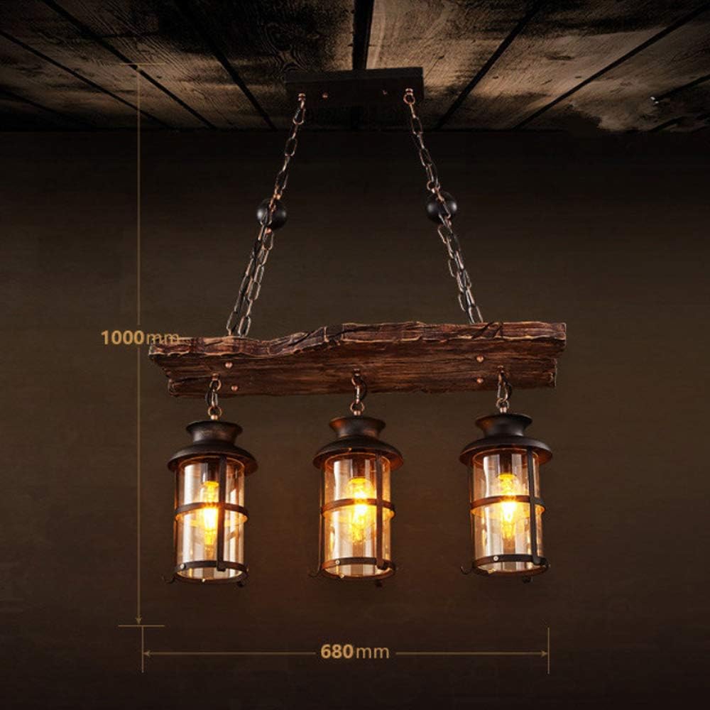 Vintage Pendellampe E27 Industrie Kronleuchter Vintage Holz Pendelleuchte Schwarz Eisen Glas Lampenschirm Höhenverstellbare Hängelampe 3 Flammen Beleuchtung Loft Esszimmer Wohnzimmer Bar Deko Lampe