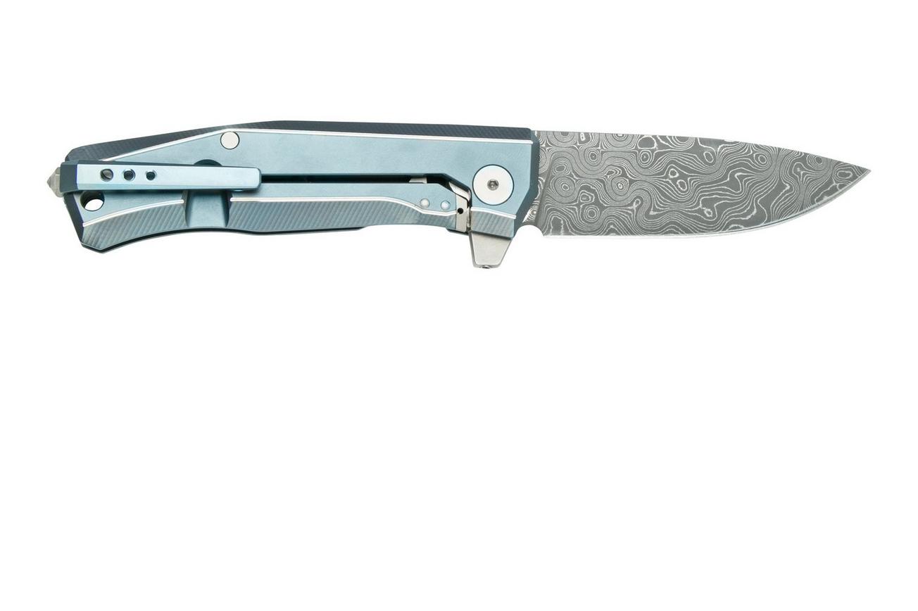 LionSteel Myto Damascus, Blue Titanium MT01D-BL zakmes, Molletta design