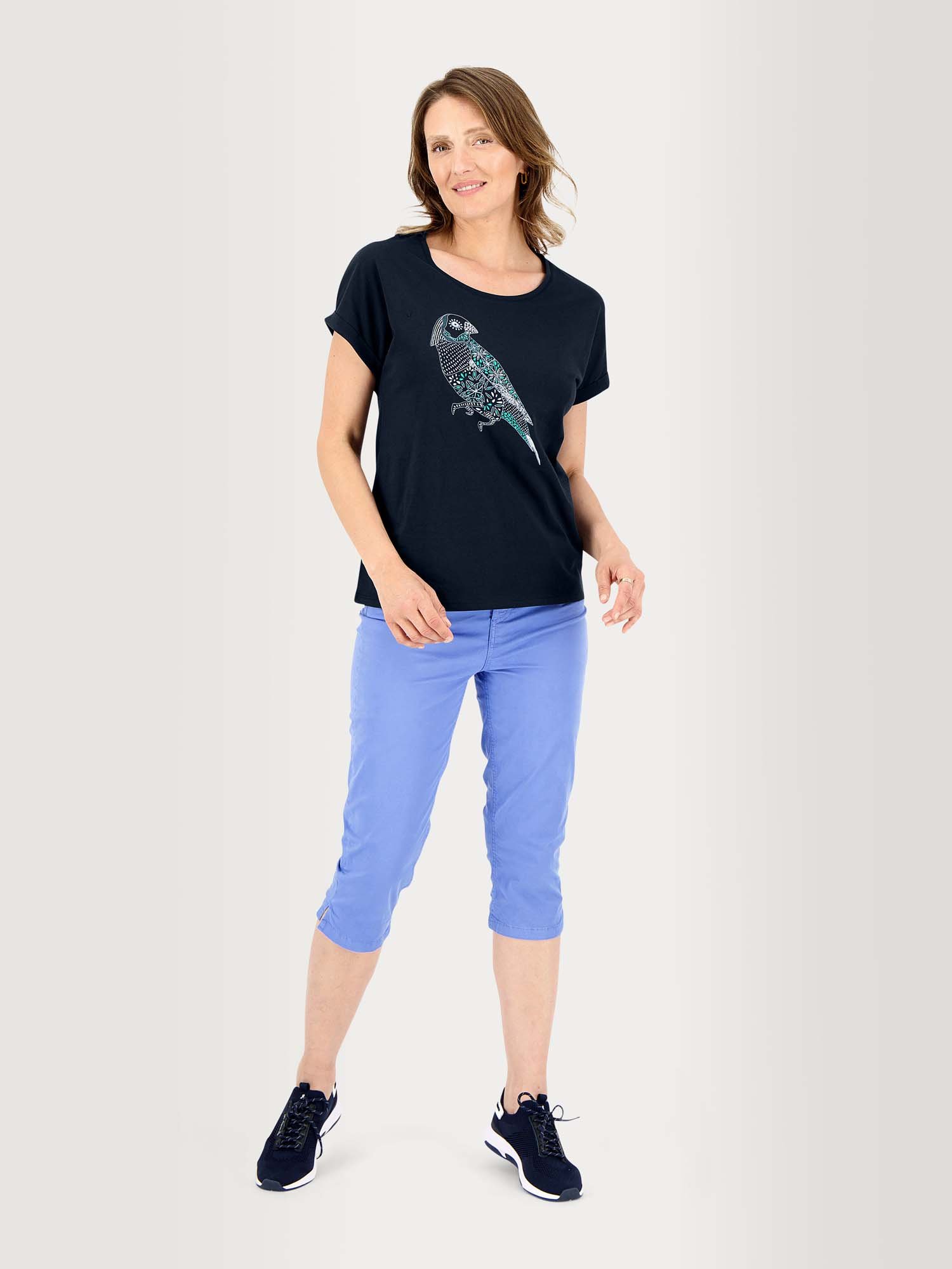 Tee Shirt Femme Coton Biologique Motif Perroquet Marine