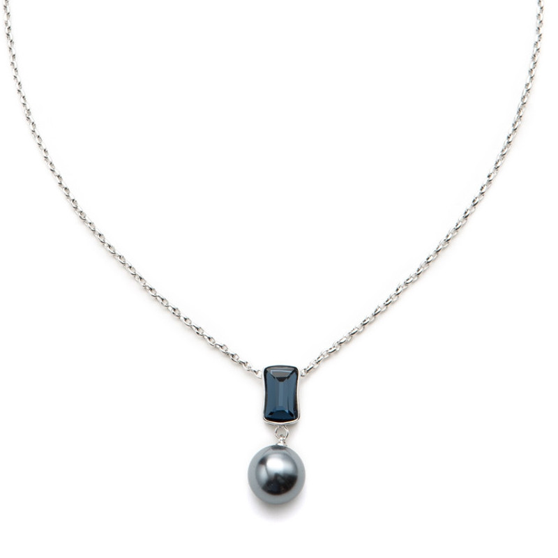 Pendentif Perle orné de cristal de Swarovski Bleu