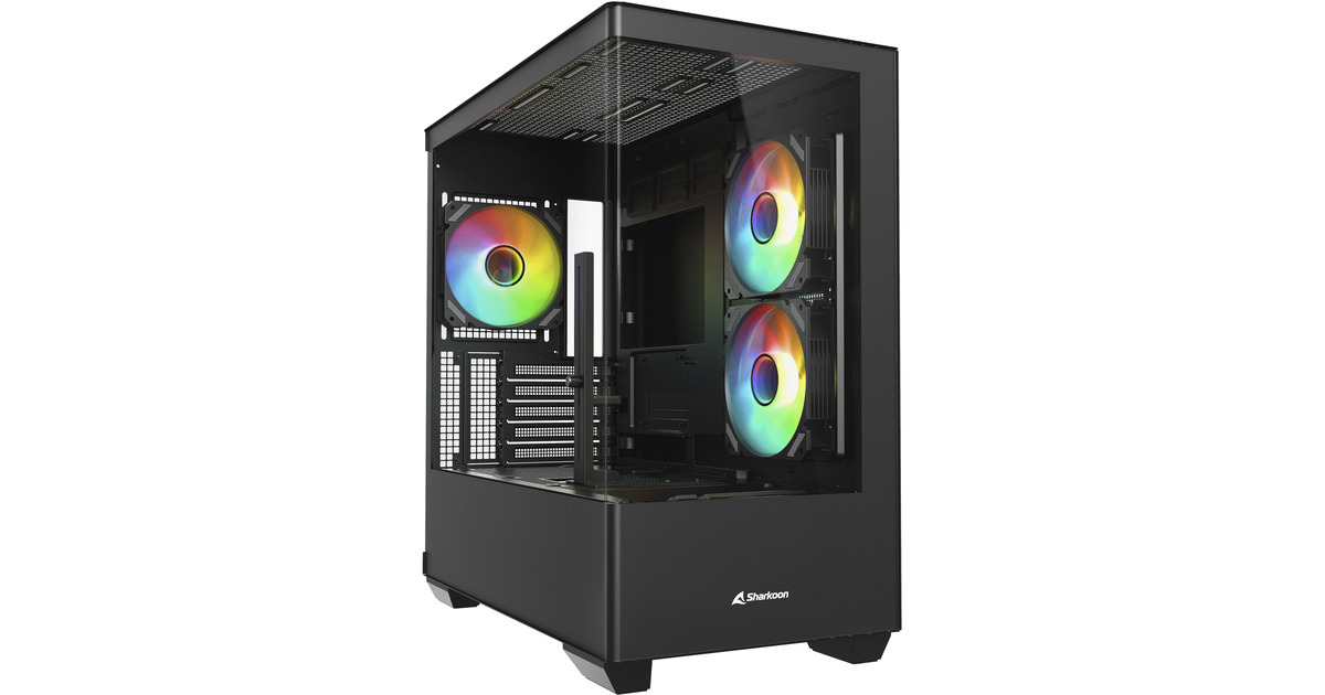SharkoonELITE SHARK CM100 midi tower behuizing  (Zwart | 2x USB-A | 1x USB-C | RGB | Tempered Glass)