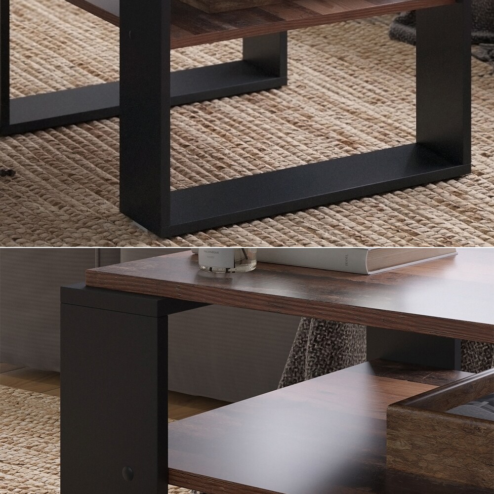 Vicco Couchtisch Helm Antikholz-Optik Schwarz 65,6 x 46,2 cm mit Ablage