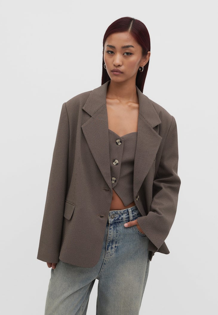 Blazer oversized com estampa pied-de-poule