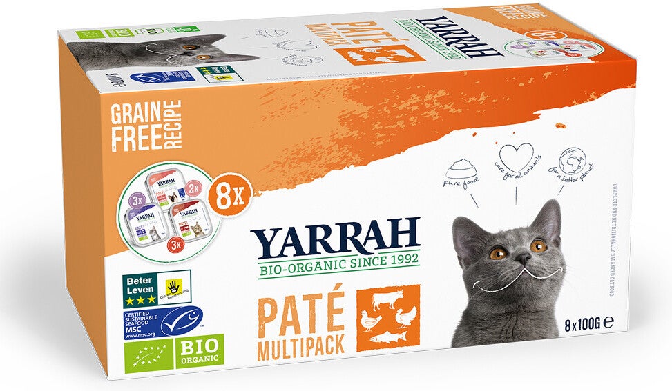 Yarrah biologisch kattenvoer in gelei pate multipack 100 g 8 stuks