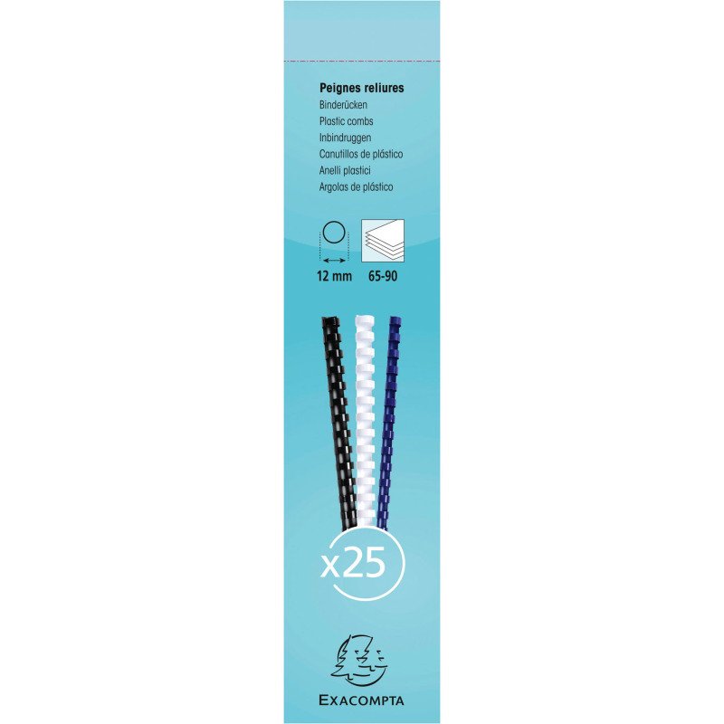 Baguette reliure anneaux plastique 12 mm Exacompta blanc - Boîte de 25