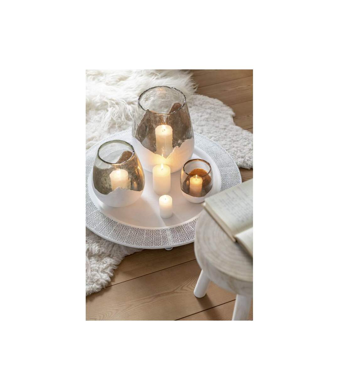 Paris Prix - Photophore Déco En Verre wavy 24cm Blanc