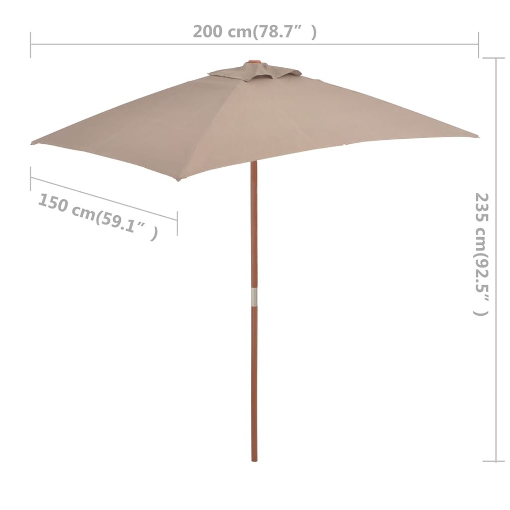 Parasol avec mât en bois 150 x 200 cm taupe
