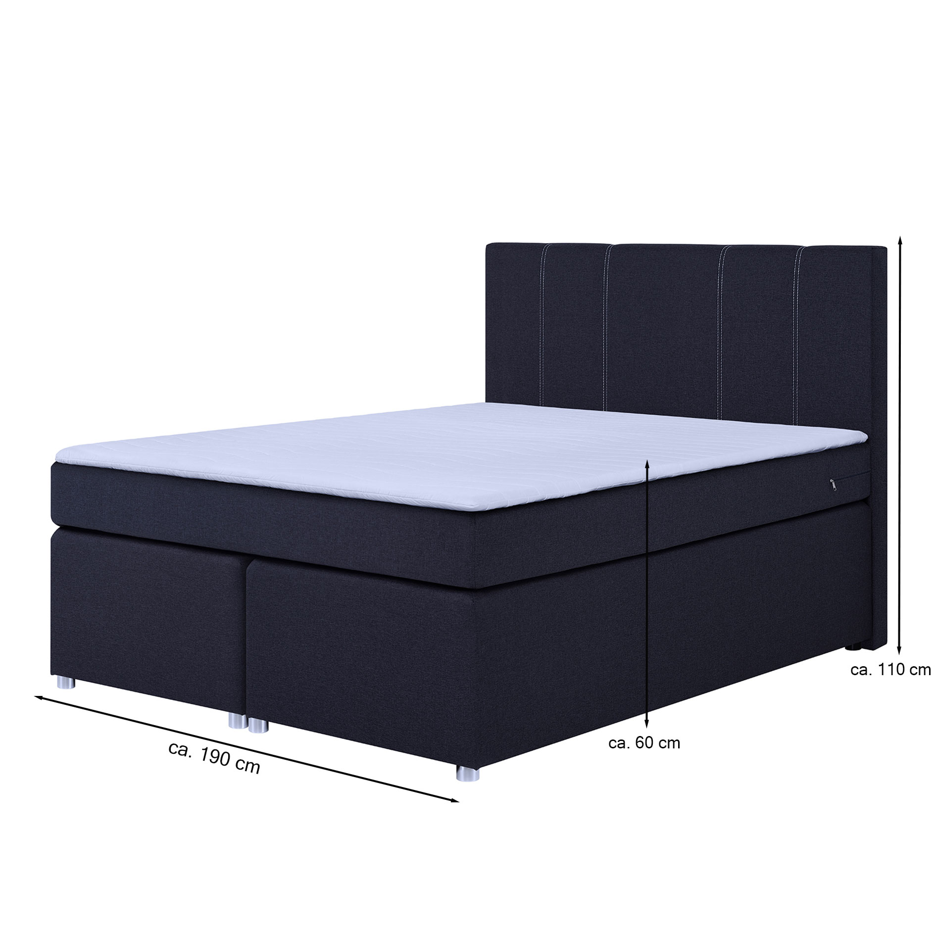 Boxspringbett - grau - H3 - Bonell-Federkern - 140x200 cm