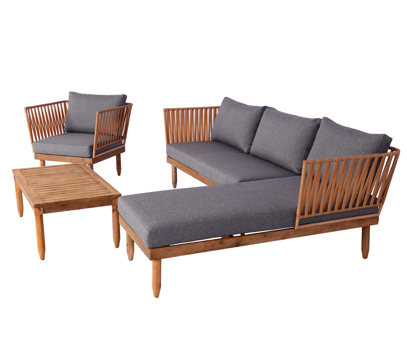 Garten-Garnitur MCW-L29, Garnitur Sitzgruppe Lounge-Set Sofa, Akazie Holz MVG-zertifiziert ~ dunkelgrau