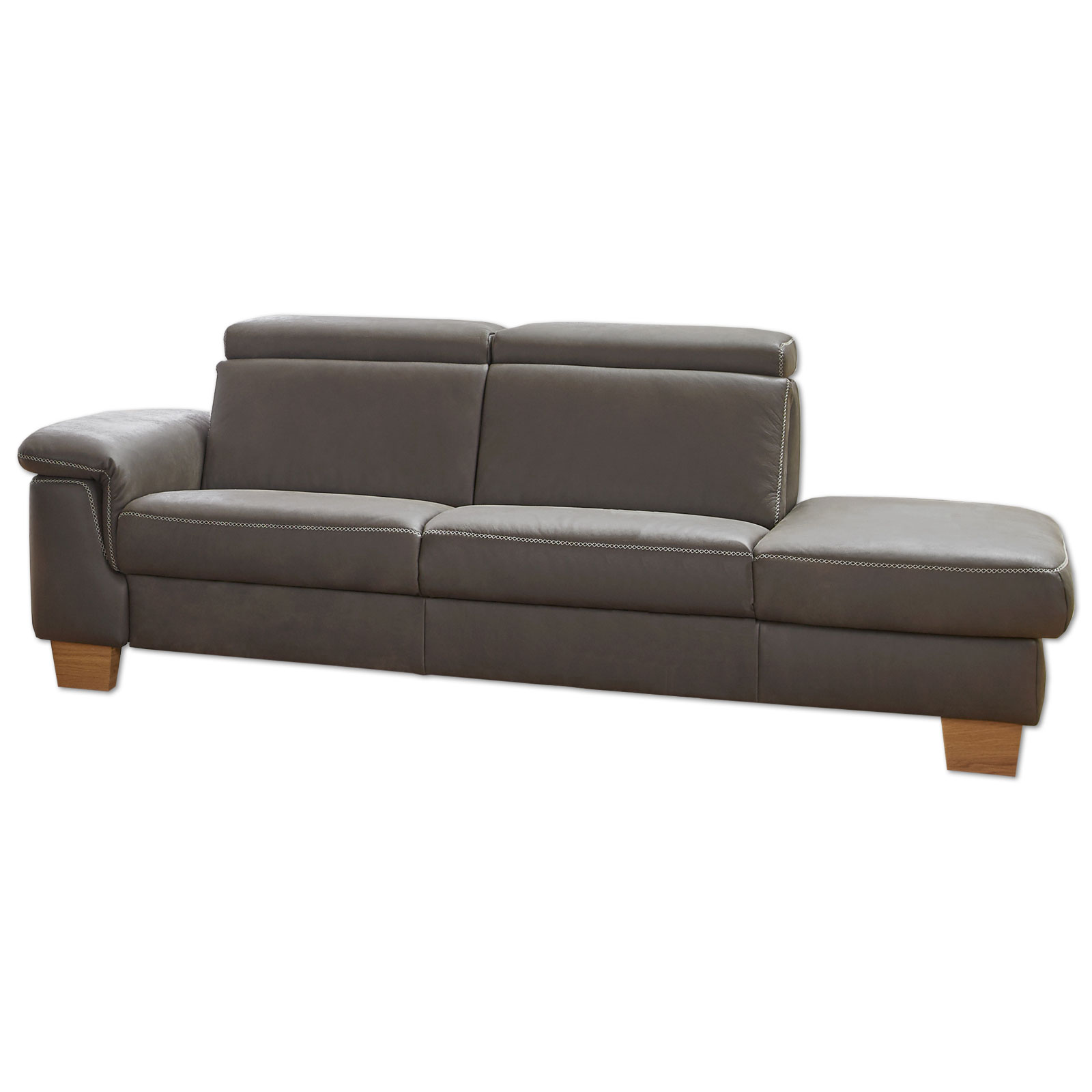 polsterpower 2,5-Recamiere Ledersofa - grau - mit Funktionen - Armlehne links