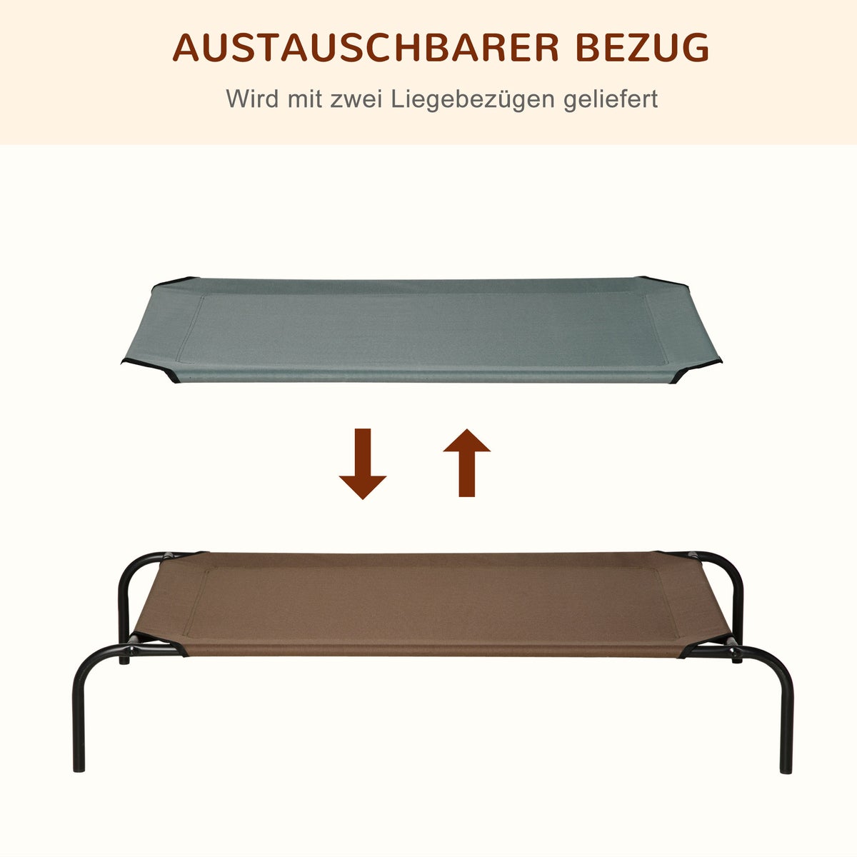 PawHut hondenbed, 110 x 68 x 20 cm, metaal, Oxford-stof, grijs + koffie