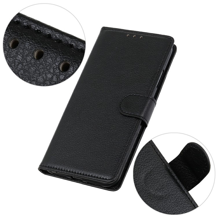 Samsung Galaxy A56 Leder Tasche Flip Cover Litchi Look - Schwarz