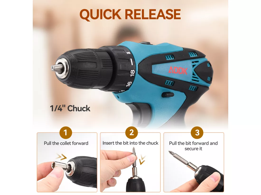 Perceuse Visseuse sans Fil avec lumière LED- 12V - 1*1.5Ah Batteries - 30 accessoires - moteur brossé - bleu