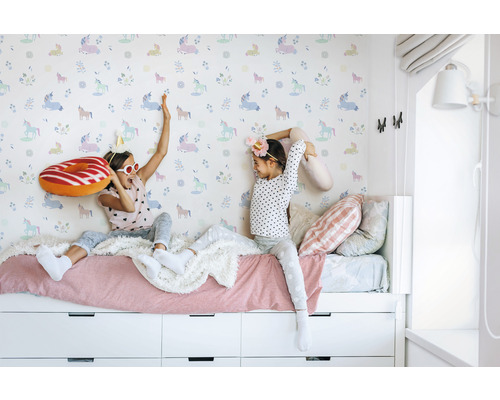 Vliesbehang 45823 Kids Walls Unicorns wit roze
