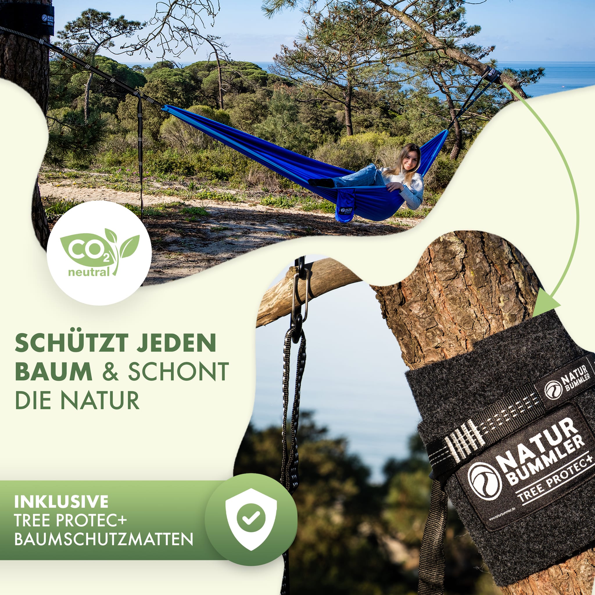 Naturbummler 300 x 170 hangmat met boombeschermingsmatten - blue