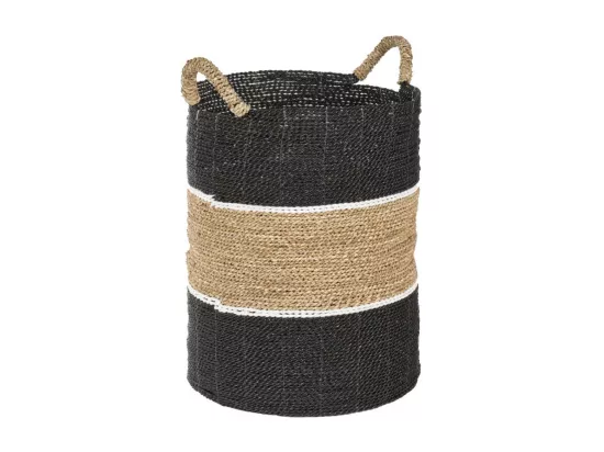 Grand panier rond D. 41 cm en jonc de mer et raphia - BOGO