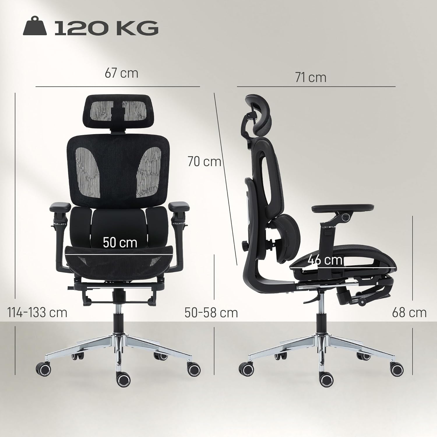 HOMCOM Bürostuhl Ergonomisch Schreibtischstuhl mit dreistufig verstellbar Lendenstütze verstellbar Sitztiefe drehbar Kopfstütze 6D-Armlehnen Höhenverstellbar Computerstuhl mit Neigungsfunktion Schwarz