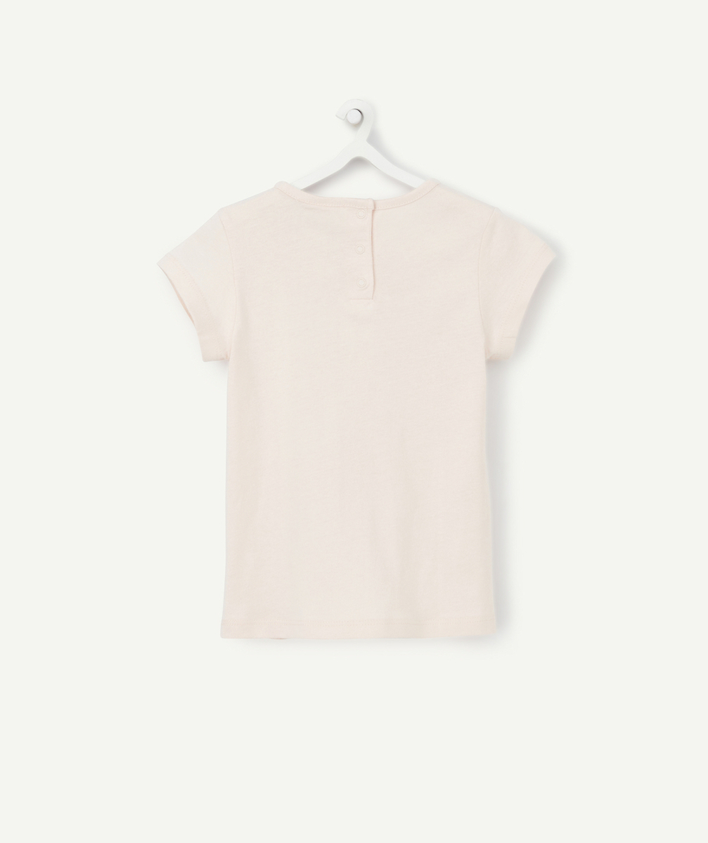 T-SHIRT BÉBÉ FILLE EN COTON BIO ROSE PÂLE AVEC PALMIERS