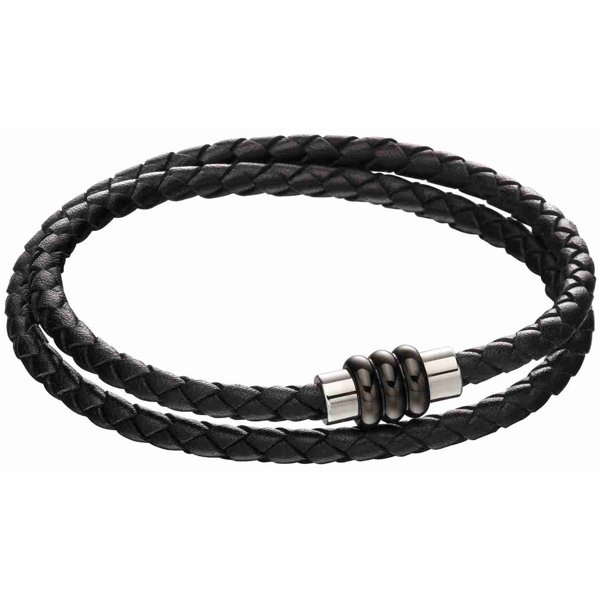 Bracelet cuir noir en acier inoxydable