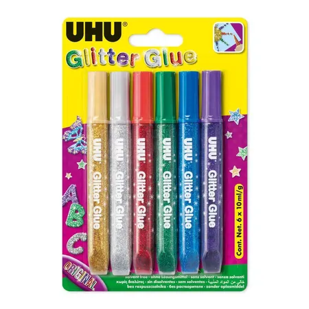 UHU Glitter Glue Young Creative, 6 x 10 ml
