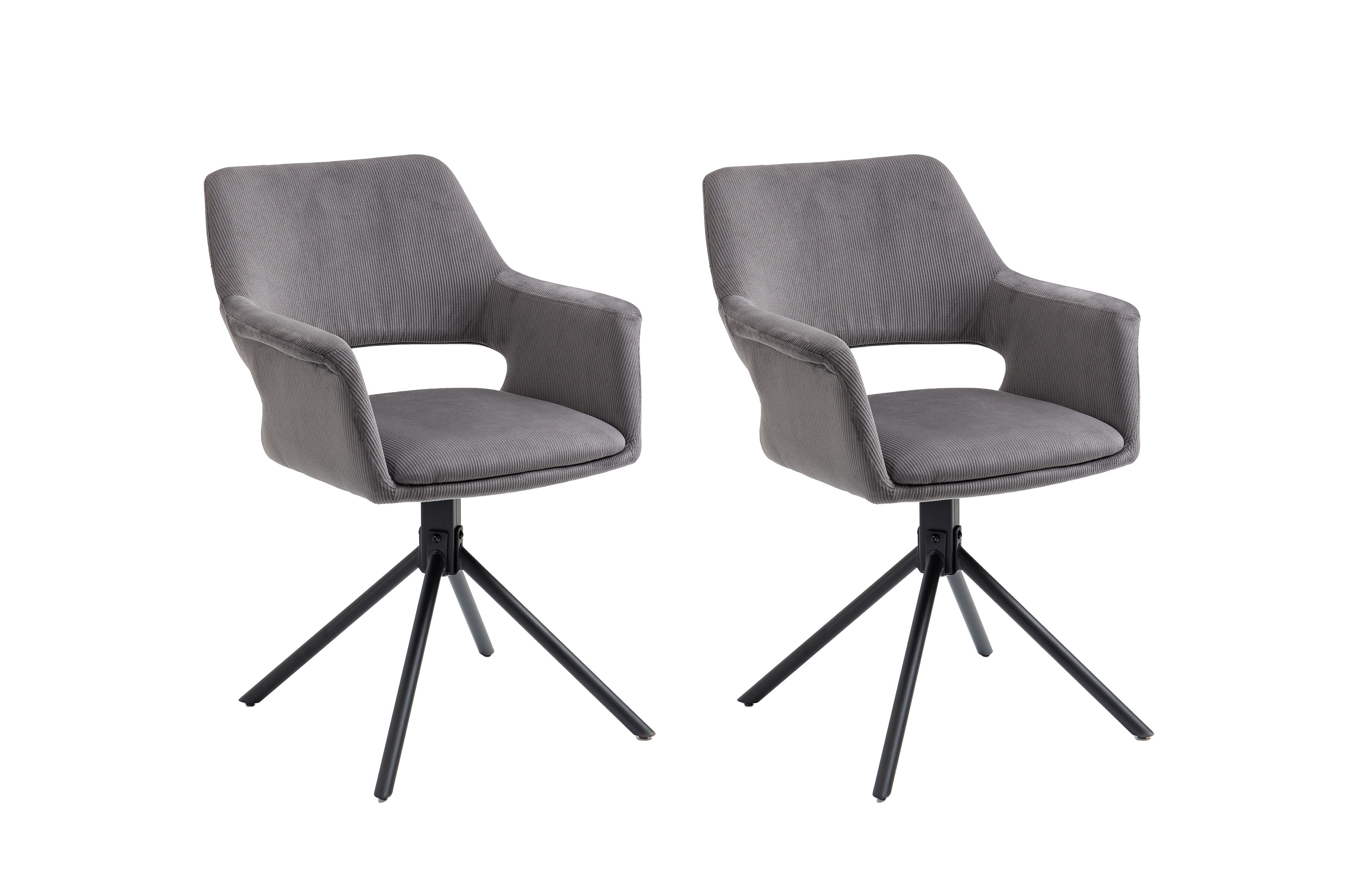 byLIVING Esszimmerstuhl ELEONORE, 2-er Set, Cordbezug grau, Gestell schwarz
