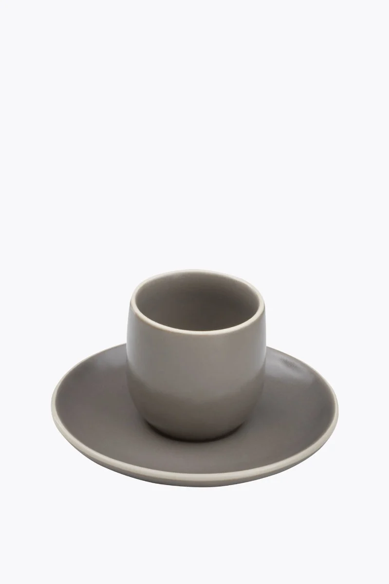 Molde Mandala Satin Matte Espressobecher Grau mit Weißem Rand mit Untertasse