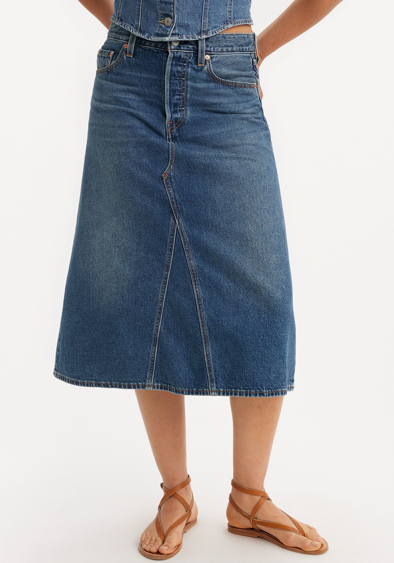 Levi's® Jeansrock »HR A LINE DECON SKIRT« in trendy Midi-Länge mit ausgefranster Kante