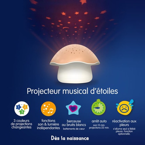 Projecteur d'étoiles Champignon rose - PABOBO