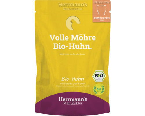 Herrmann's Biologisch Natvoer voor Katten met Kip, Wortelen en Kamut 100g