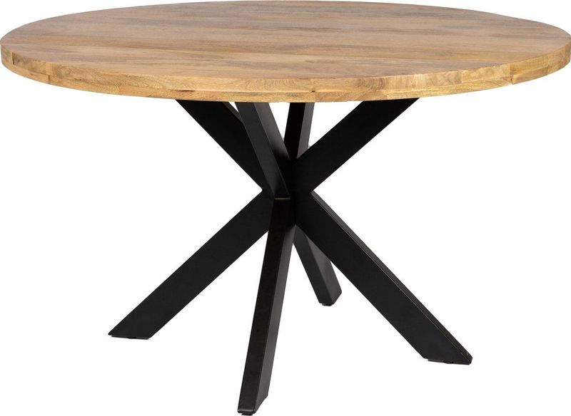 Ronde Eettafel - Mangohout - Zwart Metalen Kruispoot - 110 cm Diameter