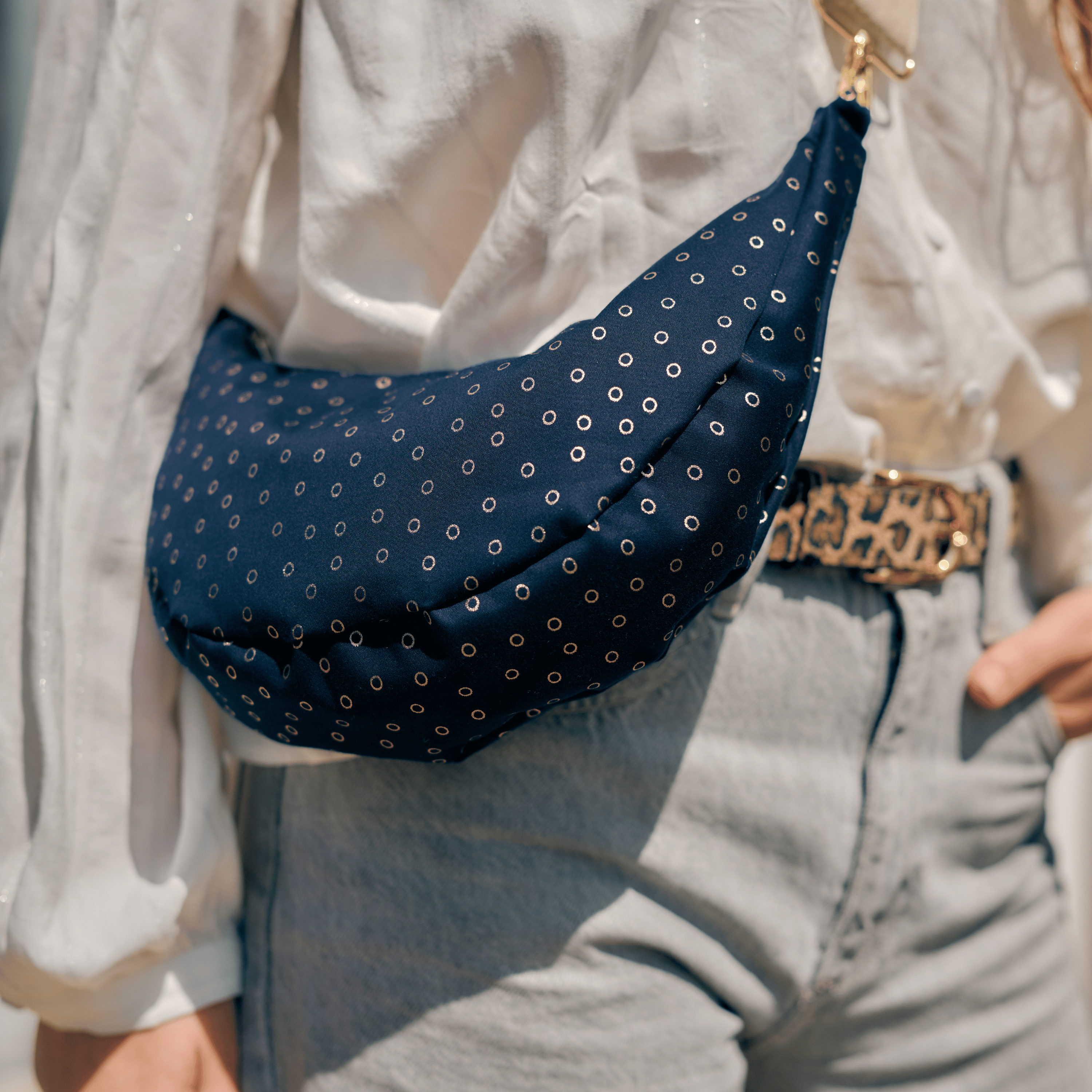 Petit Sac Demi Lune Bulle Bronze Marine