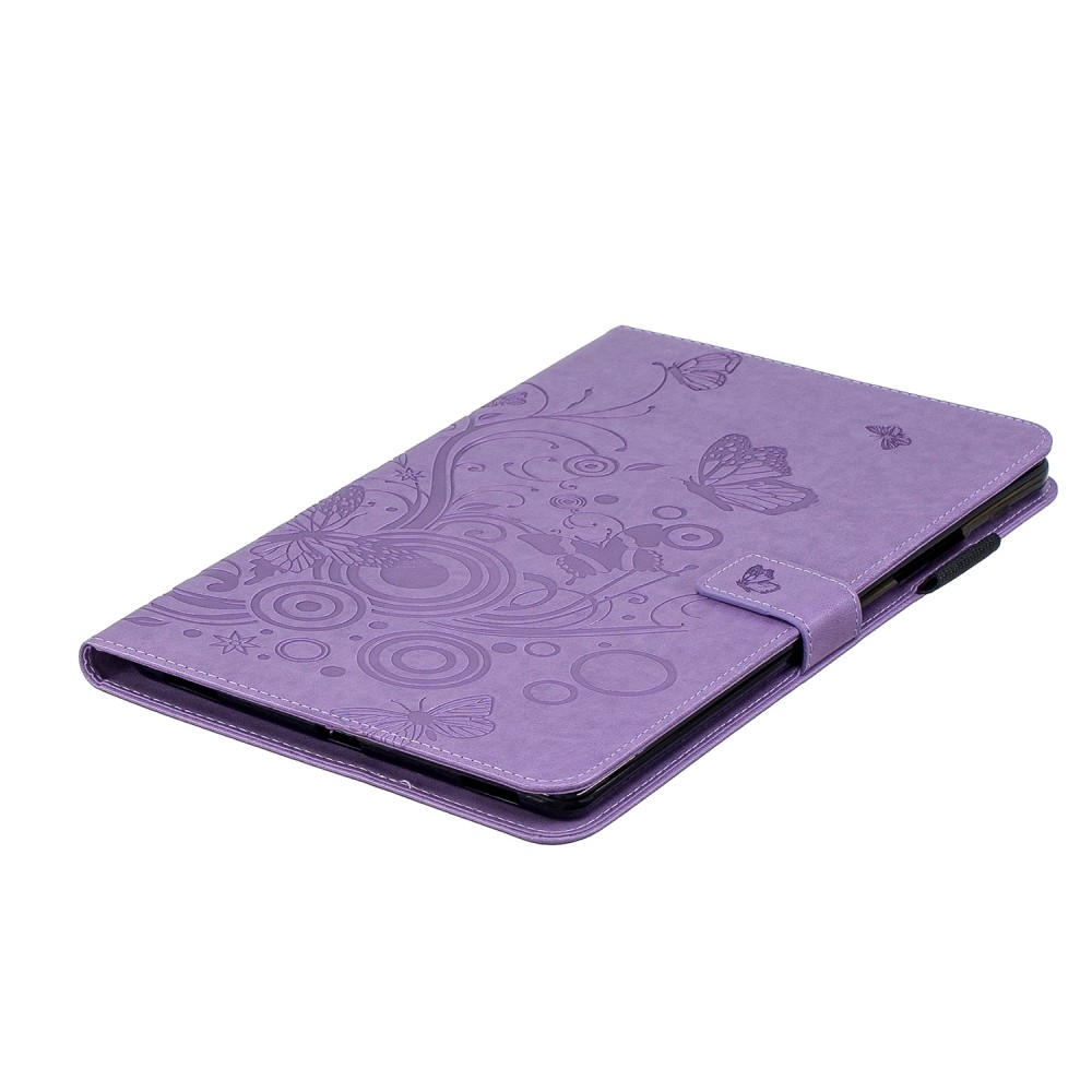 Samsung Galaxy Tab A 10.1 (2019) Leder Tasche Flip Cover Schmetterlinge und Blumen - Lila