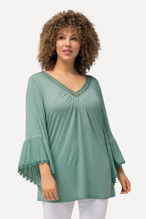 T-Shirt, cold dyed, Spitze, V-Ausschnitt, 3/4-Arm
