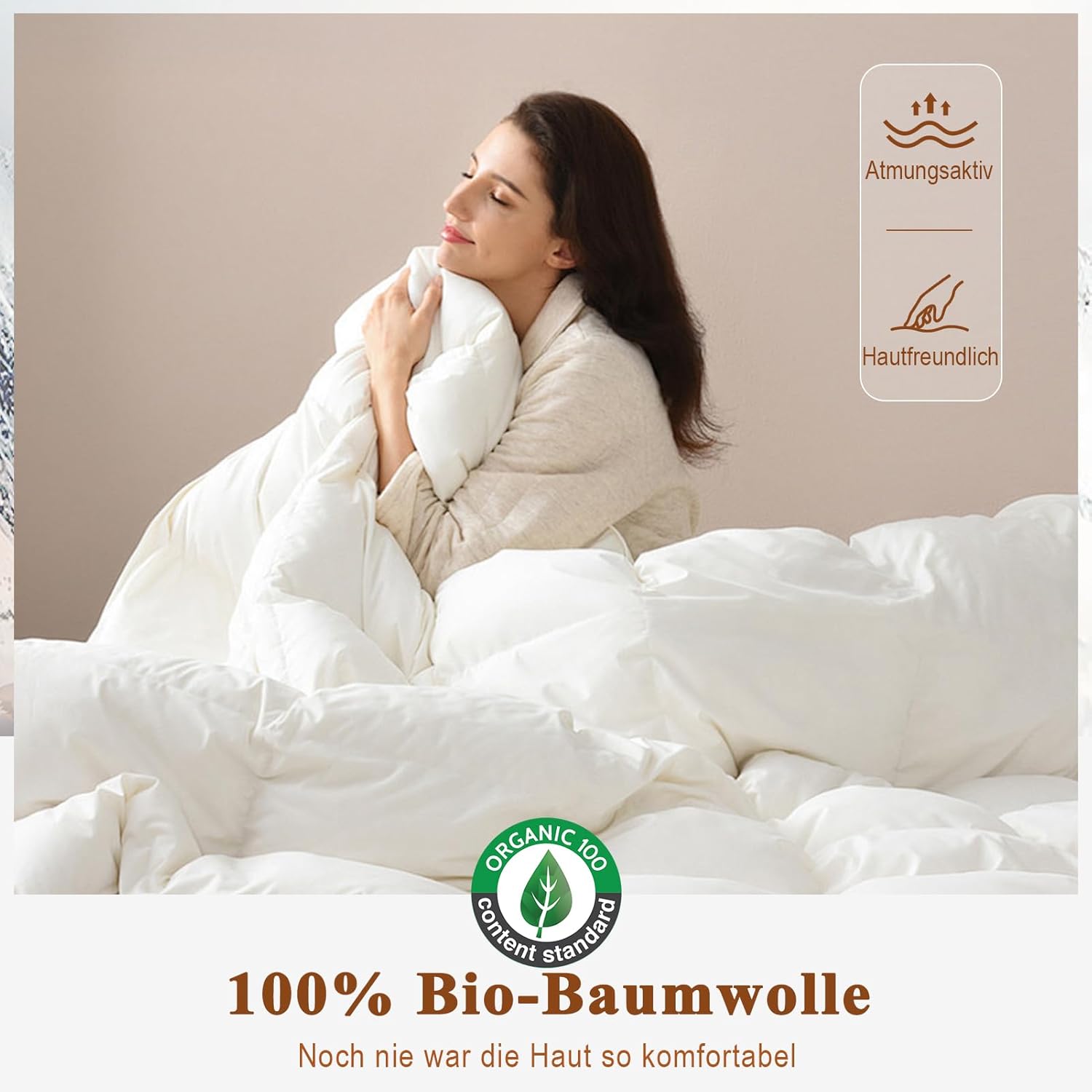 APSMILE Daunendecke 220x240 Ganzjahres I 100% Baumwolle Bettdecke mit 50% Gänsedaunen & 50% Gänsefedern I Allergiker geeignet (Ökotex) | Tierwohl Zertifiziert (DOWNPASS) | Waschbare Federbettdecke
