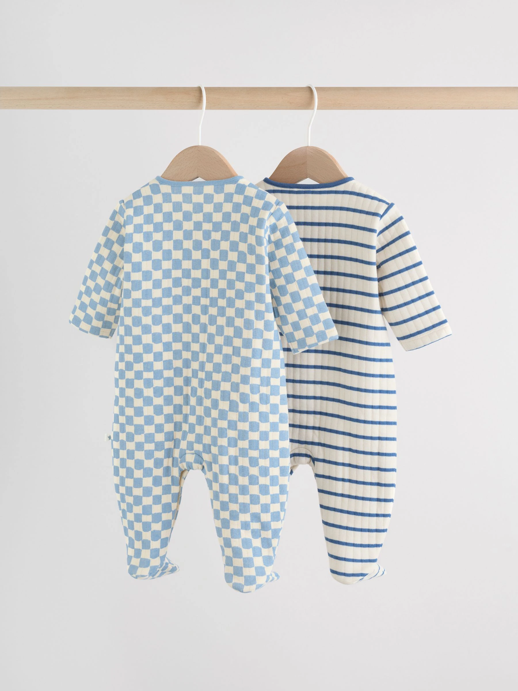 Blauw - 2 Doorgestikte babypyjama's