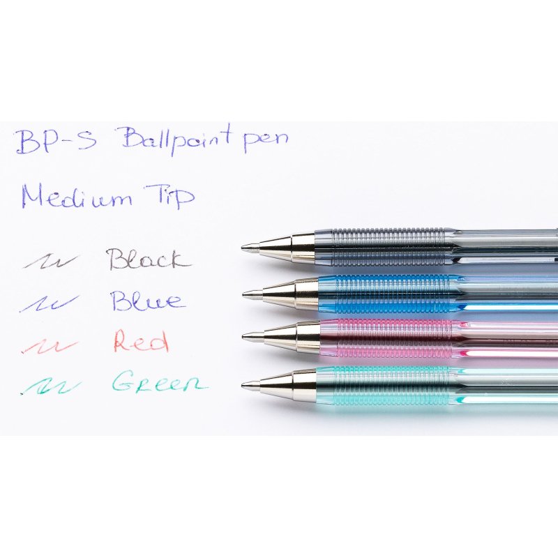 Stylo-bille pilot bp-s écriture moyenne 0.5mm encre douce pointe indéformable rechargeable corps translucide noir