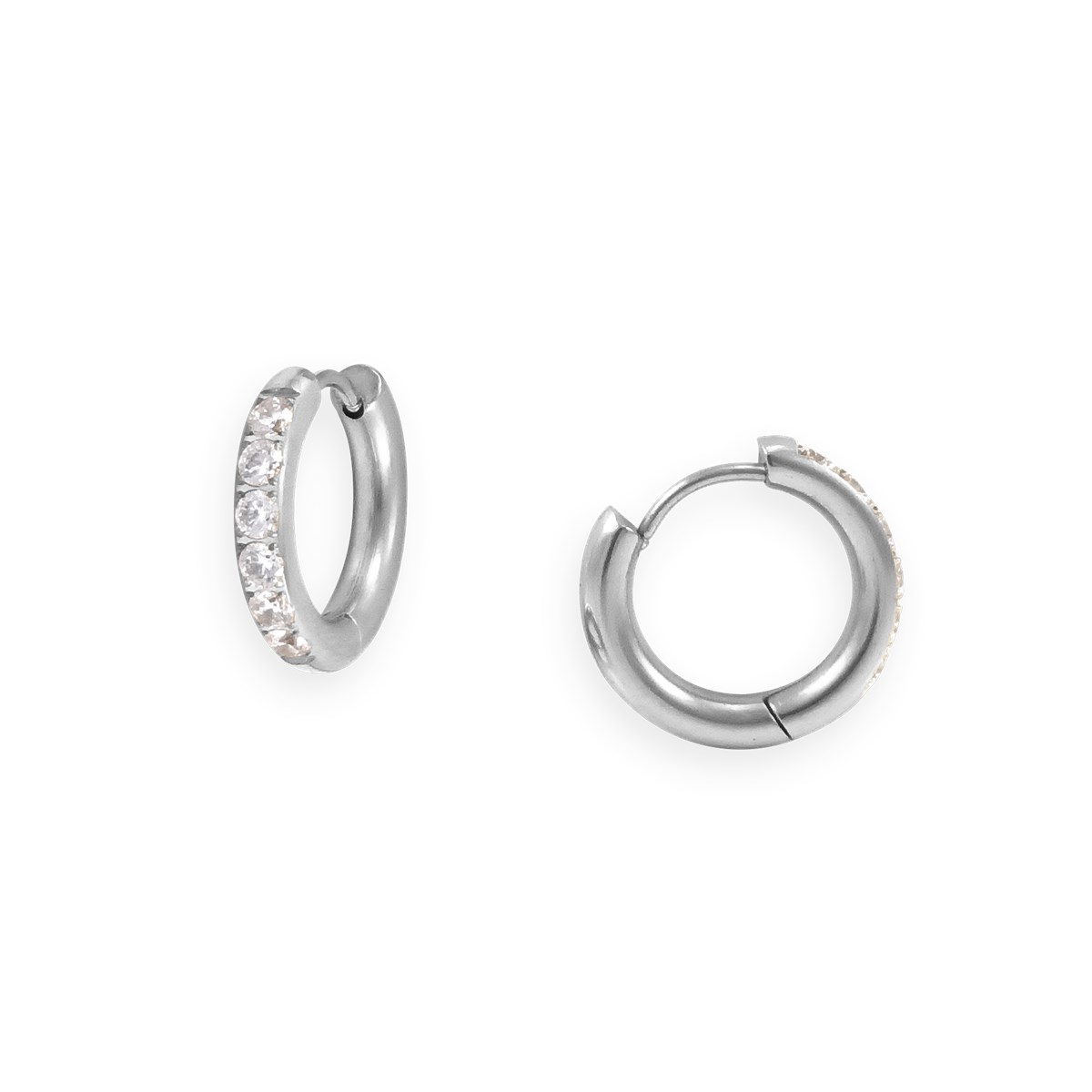 Boucles d'oreilles créoles acier argenté 1,7 cm avec oxydes de zirconium