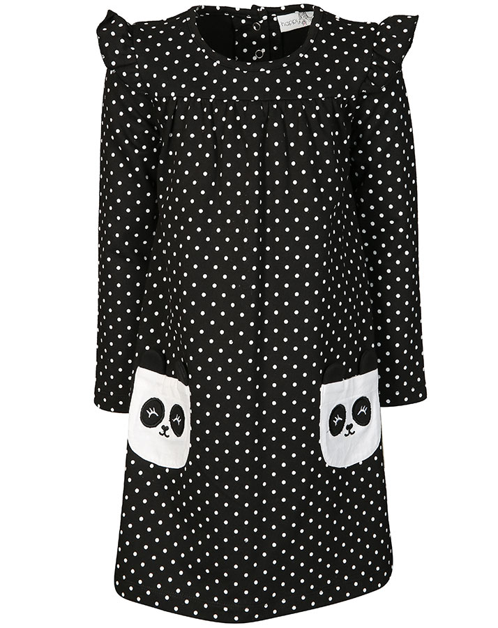 Sweatkleid CUTE PANDA mit Taschen in schwarz/weiß