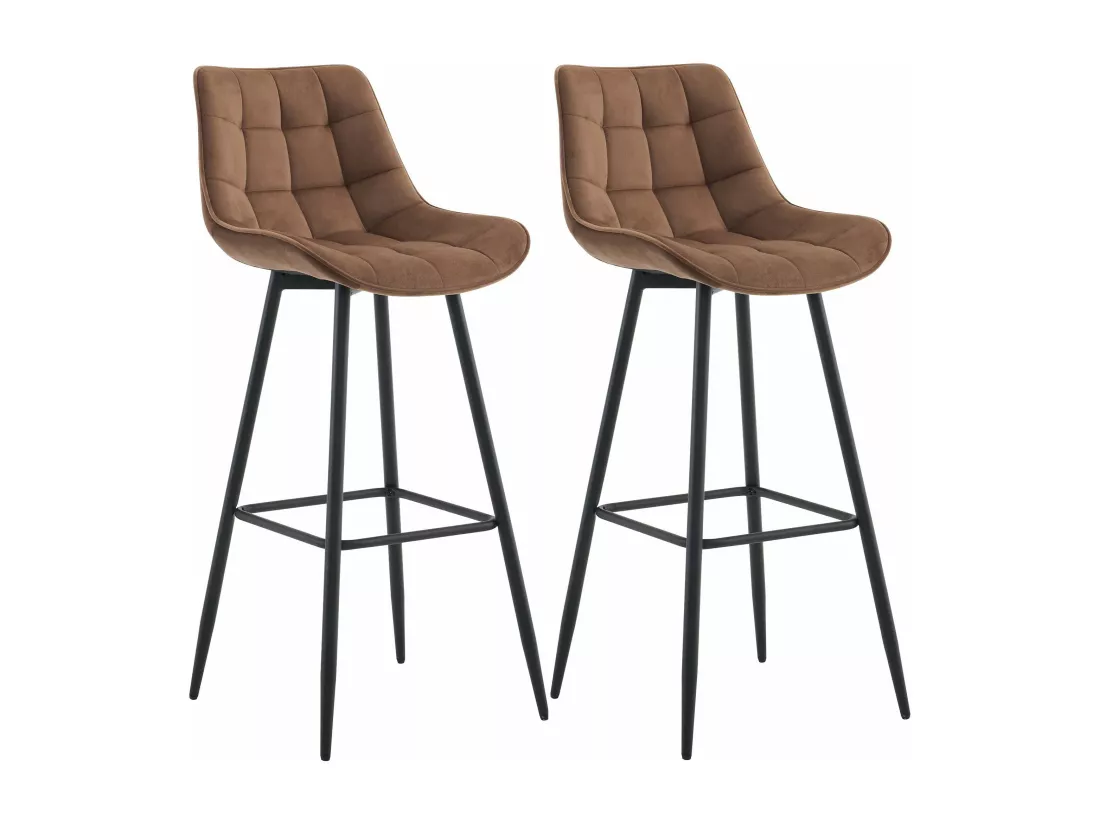 Lot de 2 Tabouret de bar - Velours & Métal noir mat - Marron - Dartford