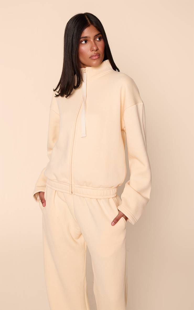 Butter Cream Sweat-shirt Col Cheminée À Cordon De Serrage Contrasté Coloris Crème
