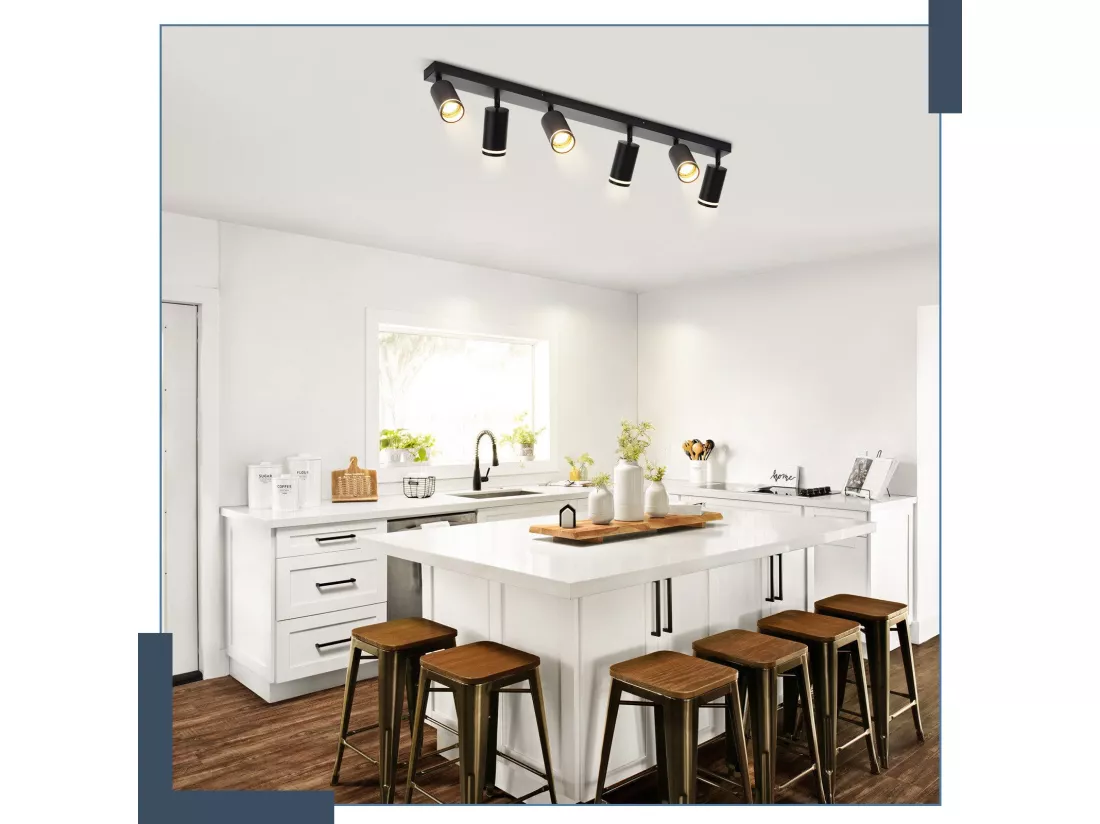 NETTLIFE Plafonnier 6 Spots moderne : plafonnier Noir spot GU10 spots orientables à 355°métal intérieur pour cuisine, salon, chambre, sans ampoule