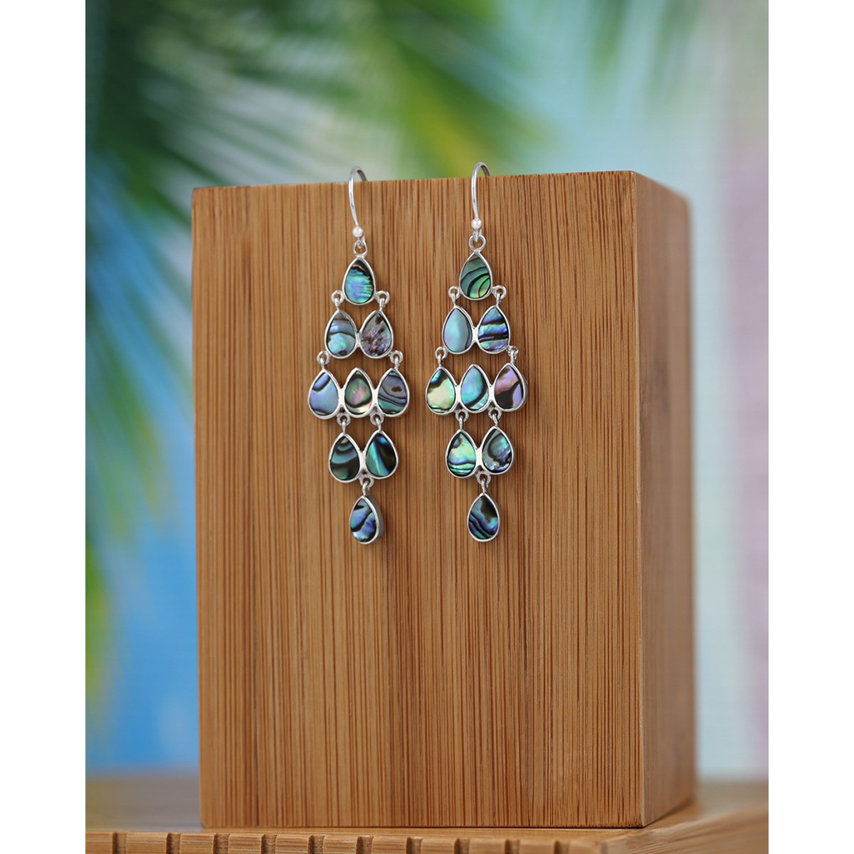 Boucles d'Oreilles Chandelier Gouttes de Nacre Abalone et Argent 925 | Boutique ADEN