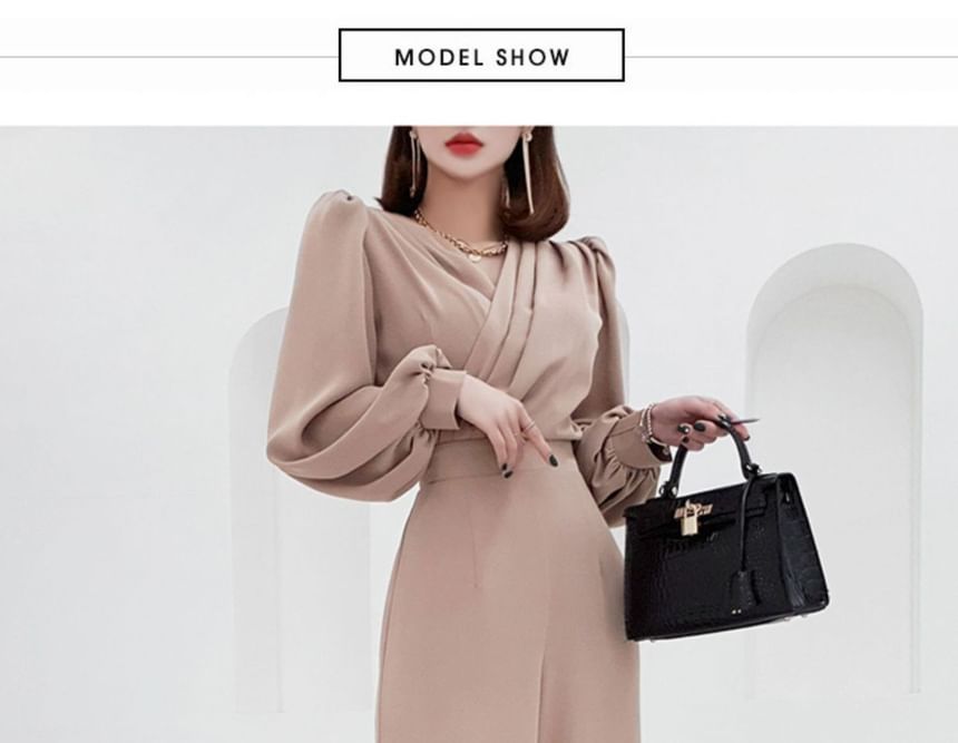 Yolandus - Lange mouwen V-hals effen losse jumpsuit