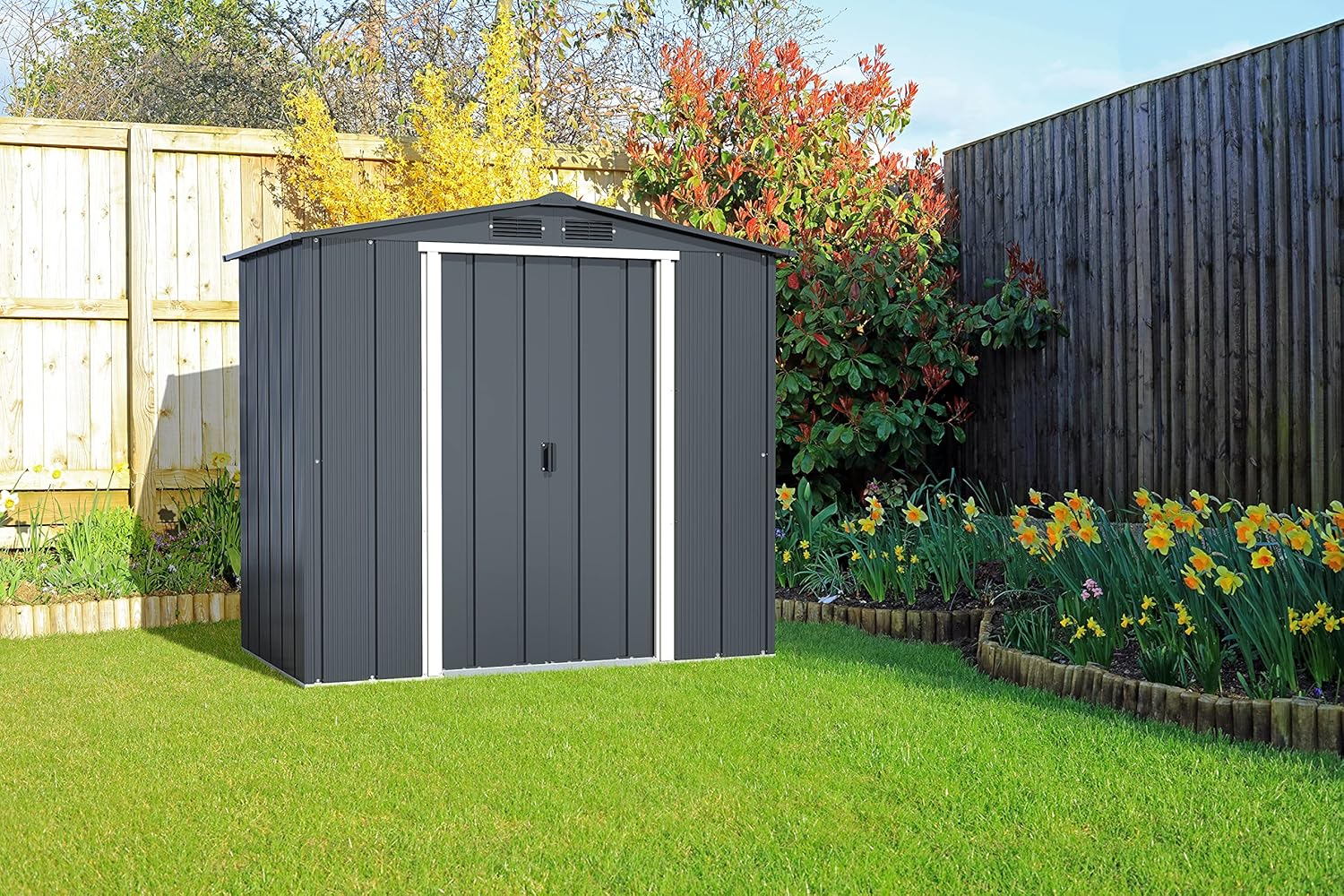Duramax ECO 6 x 4 (2.17 m²) Metallgerätehaus, feuerverzinktes Metall gerätehaus - Geräteschuppen, verstärkte Dachkonstruktion, wartungsfreier und wetterfester Metallschuppen, Anthrazit