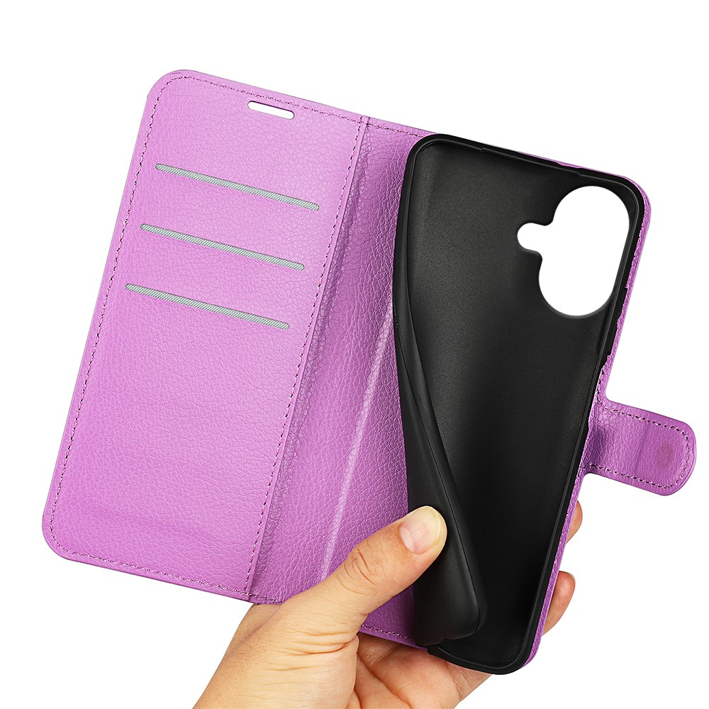 iPhone 17 Leder Tasche Flip Cover Litchi Look - Lila