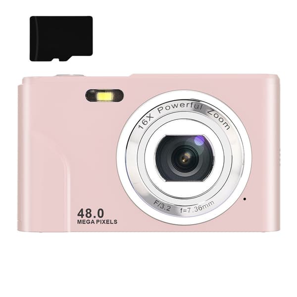 INF Digitalkamera med 48 MP, HD 1080p, 16x zoom, minnekort