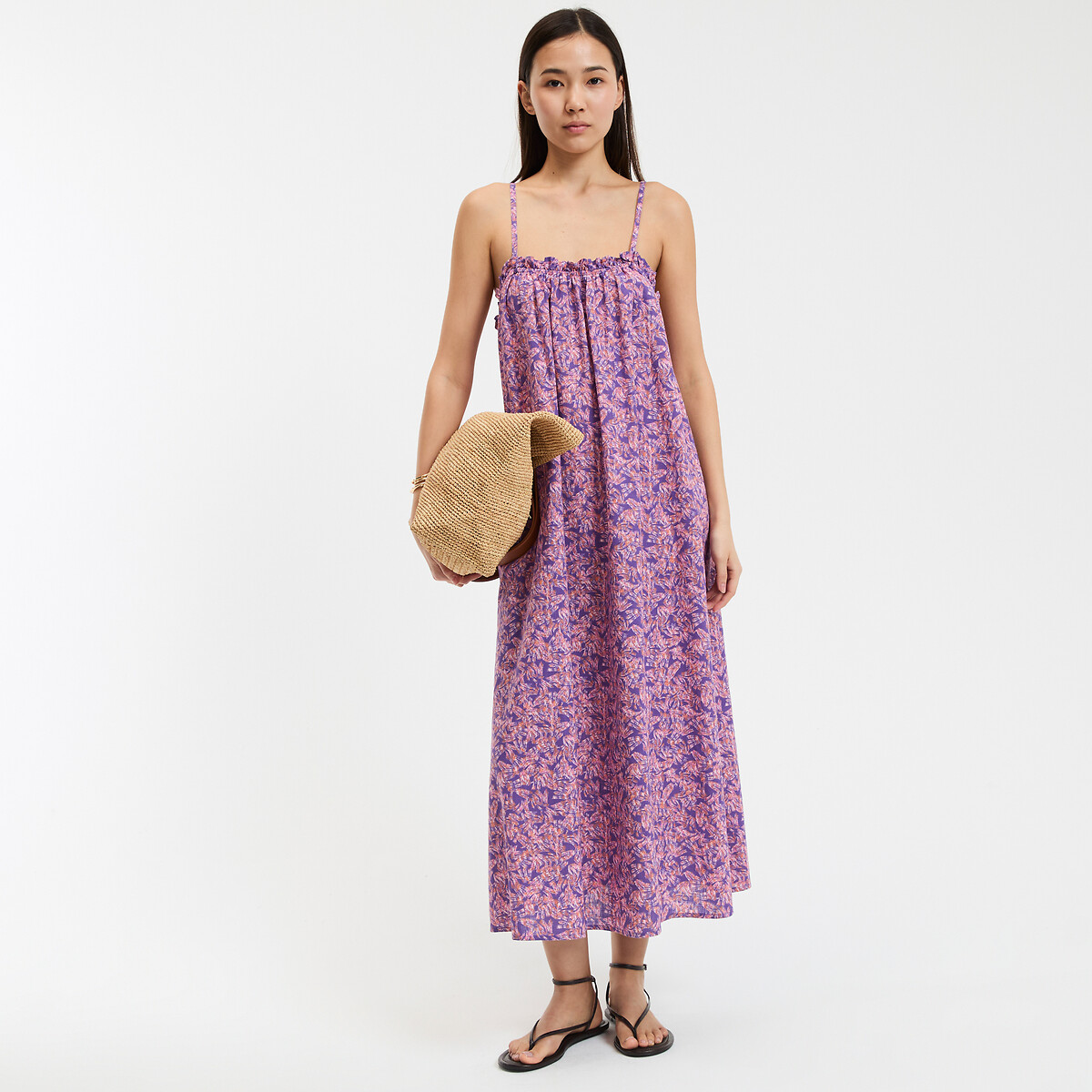 COLEÇÕES LA REDOUTE<br>Vestido evasê, estampa floral, alças finas