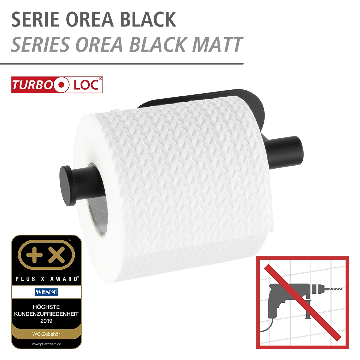 Wenko Orea turbo-loc toiletrolhouder RVS zwart mat