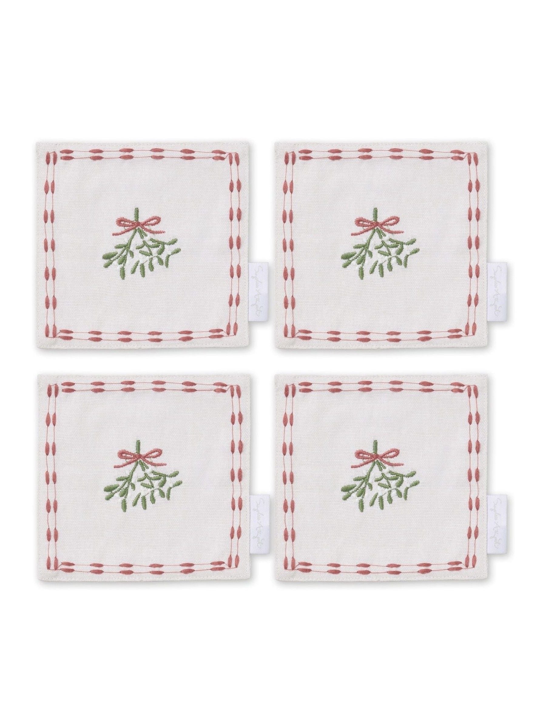 Sophie Allport Mistletoe Embroidered Drink Napkins Set of 4